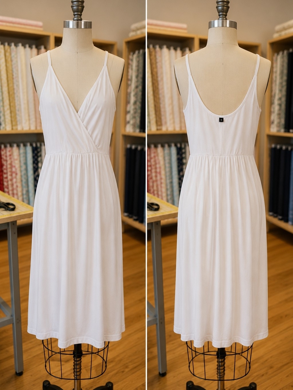 White Sleeveless V-Neck Midi Dress